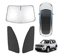 Karltys 3PCS Front and Side Windshield Sun Shade for 2015-2024 2025 Jeep Renegade, Reflective Window Sunshade Custom Fit Renegade, Foldable Sun Shield Sun Visor Protector Blocks Heat UV Rays