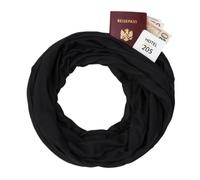 KARMA.DIEM Bufanda de Viaje Antirrobo con Bolsillo Secreto y Cremallera - Cuello Infinito Suave y Ligero para Pasaporte, Smartphone y Dinero - Unisex Hombre Mujer - Ideal para Vuelos (negro)