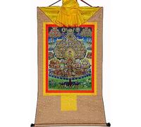 Karma Kagyu en el árbol del refugio, Kamtsang Kagyu, Gyalwa Karmapa, Arte de la pintura tibetana Thangka, Tapiz de Buda con pergamino (Color : Blu, Size : Small 35cm*27cm) (Color : Beige, Size : M