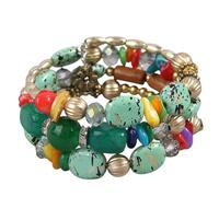 Karma NH11021058 - Pulsera de mujer con varias filas turquesa, verde o blanco, pulsera moderna de varias filas, regalo para ella, metal, piedra, madera, Eine Grösse, Metal Madera Piedra, No es una