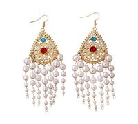Karma NH11331673 - Pendientes largos de perlas dorados y blancos, 10 cm, para mujer