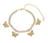 Karma NH11434685 - Tobillera (21 cm), diseño de mariposa, color plateado y dorado, 21 x 0,5 cm, Metal Cristal, Sin piedra preciosa