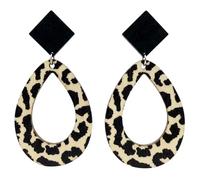 Karma NH11694741 XL - Pendientes para mujer, diseño de cebra o leo, color blanco y marrón, 7,5 cm, de madera, modernos, grandes, accesorio de verano, pendientes de declaración, 7,5 x 4 cm, Madera