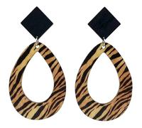 Karma NH11694741 XL - Pendientes para mujer, diseño de cebra o leo, color blanco y marrón, 7,5 cm, de madera, modernos, grandes, accesorio de verano, pendientes de declaración, 7,5 x 4 cm, Madera