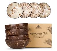 Karmagonia Juego de 4 cuencos de coco - Cuenco decorativo boho hecho a mano con nácar - Cuenco sostenible - Cuenco para aperitivos y llave