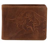 Karmanah Raging Bull - Cartera de piel auténtica en relieve (marrón oscuro) con protección RFID, Marrón claro, Casual