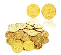 KarneLux Juego de 100 monedas de oro decorativas para búsqueda del tesoro en cumpleaños pirata, obsequios para niños