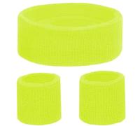KarneLux Lote de pulseras y diademas de esponja fluorescente, accesorios para vestimenta retro de los años 1980 y 1990, accesorios Vokuhila para disfraces de hombres y mujeres (amarillo fluorescente)