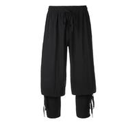 KarneLux Pantalones medievales para hombre, traje con cordones para LARP, pirata o vikingo, disfraz de pirata para carnaval, Halloween o cosplay, Negro , L