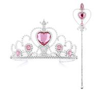 KarneLux Princesa Corona y Cetro Set Rosa - Varita mágica de hadas, accesorio de disfraz para carnaval, cumpleaños
