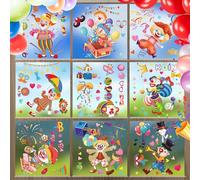 Karneval deko, 9 hojas de carnaval para ventanas, decoración de carnaval, animales, payaso (20 x 30 cm)