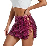 Karneval Glitzer Rock Damen Kurz Paillettenhose Strappy Hollow Out Hotpants Sexy Freizeithose Baggy Hippie Hose Schicke Party Streetwear Einfarbig Lounge leichte Clubwear, Rosa caliente., M