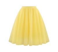 Karneval Taillenplissierter Netzrock, weicher, drapierter, mittellanger Rock, große Größe, A-Linien-Rock (Yellow, L) Karneval Kostüm