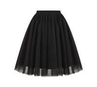 Karneval Taillenplissierter Netzrock, weicher, drapierter, mittellanger Rock, große Größe, A-Linien-Rock (Black, XL) Karneval Kostüm