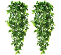 Karoro - Juego de 2 plantas artificiales colgantes de hiedra con hojas de vid falsas, para la pared de casa, el jardín, la cocina, una boda o decoración exterior, color verde intenso