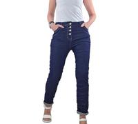 Karostar Pantalones vaqueros elásticos para mujer, estilo boyfriend con tira de botones, Mid Rise 5 Pocket