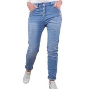 Karostar Pantalones vaqueros elásticos para mujer, estilo boyfriend con tira de botones, Mid Rise 5 Pocket