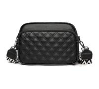 Karoukee Bandolera de Cuero Acolchada en Diamante para Mujer, Bolso Pequeño de Hombro con Múltiples Bolsillos, Elegante Bolso de Mano con Correa Ancha Ajustable con Estampado Geométrico - Negro