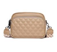 Karoukee Bandolera de Cuero Acolchada en Diamante para Mujer, Bolso Pequeño de Hombro con Múltiples Bolsillos, Elegante Bolso de Mano con Correa Ancha Ajustable con Estampado Geométrico - Caqui