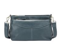 Karoukee Bandolera de Cuero Auténtico para Mujer, Bolso de Hombro Tamaño Mediano para Uso Diario, Bolso de Mano Color Sólid - 3 Bolsillos Independientes - Correa Ajustable y Extraíble - Azul Grisáceo