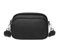 Karoukee Bandolera Minimalista de Cuero Auténtico para Mujer, Bolso de Hombro Compacto con Correa Ajustable para Teléfono, Elegante Bolso de Mano Pequeño con 3 Bolsillos Independientes - Negro
