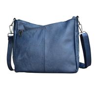 Karoukee Bandolera Moderna para Mujer, Bolso de Hombro Mediano de Cuero Auténtico con 3 Bolsillos Independientes, Correas Cortas/Largas Ajustables, Bolso Hobo para Tableta de 9.7" - Azul Oscuro