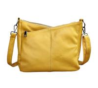 Karoukee Bandolera Moderna para Mujer, Bolso de Hombro Mediano de Cuero Auténtico con 3 Bolsillos Independientes, Correas Cortas/Largas Ajustables, Bolso Hobo para Tableta de 9.7" - Amarillo