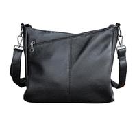 Karoukee Bandolera Moderna para Mujer, Bolso de Hombro Mediano de Cuero Auténtico con 3 Bolsillos Independientes, Correas Cortas/Largas Ajustables, Bolso Hobo para Tableta de 9.7" - Negro