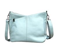 Karoukee Bandolera Moderna para Mujer, Bolso de Hombro Mediano de Cuero Auténtico con 3 Bolsillos Independientes, Correas Cortas/Largas Ajustables, Bolso Hobo para Tableta de 9.7" - Azul