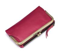 Karoukee Billetera Bifold Grande para Mujer, Monedero de Cuero Encerado al Aceite para Mujer, Tarjetero de Crédito con Bloqueador RFID, Bolsillo Clic-Clac y 12 Ranuras, Herrajes de Latón
