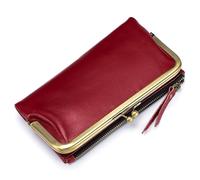 Karoukee Billetera Bifold Grande para Mujer, Monedero de Cuero Encerado al Aceite para Mujer, Tarjetero de Crédito con Bloqueador RFID, Bolsillo Clic-Clac y 12 Ranuras, Herrajes de Latón