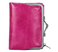 Karoukee Billetera Bifold Pequeña de Mujer, Cartera de Moda de Cuero Genuino, Tarjetero de Crédito con Bloqueo RFID, Monedero Elegante con Bolsillo Kiss-Lock