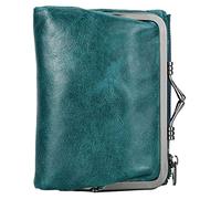 Karoukee Billetera Bifold Pequeña de Mujer, Cartera de Moda de Cuero Genuino, Tarjetero de Crédito con Bloqueo RFID, Monedero Elegante con Bolsillo Kiss-Lock