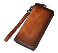 Karoukee Billetera de Cuero Genuino para Hombre, Tarjetero de Crédito con Bloqueador RFID, Cartera con Cremallera, Monedero con Correa de Mano Removible