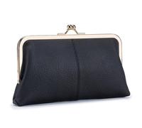 Karoukee Billetera de Mujer de Cuero Genuino Suave, Cartera Estilo Vintage para Teléfono Móvil, Elegante Monedero con 8 Ranuras para Tarjetas, Cierre Clic-Clac Dorado