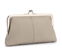 Karoukee Billetera de Mujer de Cuero Genuino Suave, Cartera Estilo Vintage para Teléfono Móvil, Elegante Monedero con 8 Ranuras para Tarjetas, Cierre Clic-Clac Dorado