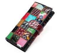 Karoukee Billetera Grande Única para Mujeres con Diseño de Parches, Cartera de Tarjetas de Crédito Piel Genuina de Colores, Monedero de Mano con 3 Ventanas de ID y Compartimiento para Teléfono