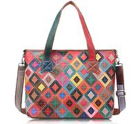 Karoukee Bolsa de Mano de Colores para Dama, Bolso Tote Grande y Elegante de Cuero Genuino, Bolsas de Hombro Casual para Ordenadores Portátiles, Bolsas Bandolera para Mujeres de Moda