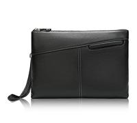 Karoukee Bolsa de Mano para Hombres en Cuero de Grano Calidad, Formal Bolsa Business con Correa de Mano, Cartera de Mano para Teléfono Móvil y Tableta de Hasta 9,7 Pulgadas, Bolso Clutch de Hombre