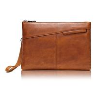 Karoukee Bolsa de Mano para Hombres en Cuero de Grano Calidad, Formal Bolsa Business con Correa de Mano, Cartera de Mano para Teléfono Móvil y Tableta de Hasta 9,7 Pulgadas, Bolso Clutch de Hombre