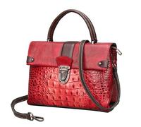 Karoukee Bolso Bandolera para Mujer de Cuero Genuino con Estampado de Cocodrilo, 26 x 19 x 11 cm, Múltiples Compartimentos, Ideal para el Trabajo y los Viajes - Rojo