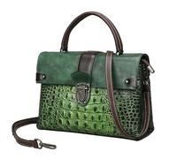 Karoukee Bolso Bandolera para Mujer de Cuero Genuino con Estampado de Cocodrilo, 26 x 19 x 11 cm, Múltiples Compartimentos, Ideal para el Trabajo y los Viajes - Verde