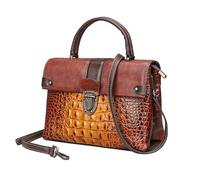 Karoukee Bolso Bandolera para Mujer de Cuero Genuino con Estampado de Cocodrilo, 26 x 19 x 11 cm, Múltiples Compartimentos, Ideal para el Trabajo y los Viajes - Marrón