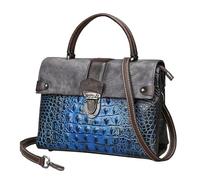 Karoukee Bolso Bandolera para Mujer de Cuero Genuino con Estampado de Cocodrilo, 26 x 19 x 11 cm, Múltiples Compartimentos, Ideal para el Trabajo y los Viajes - Azul