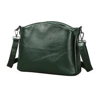 Karoukee Bolso Bandolera para Mujer en Cuero Pebble Grain - 28x20x11 cm - Bolso de Mano Unicolor Espaciosa con 2 Correas de Hombro (Corta + Ajustable) y 4 Bolsillos Separados - Verde Oscuro