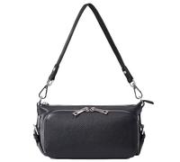 Karoukee Bolso Bandolera Pequeño para Mujer en Cuero Pebble Grain - 24x13x10 cm - Multiusos Bolso de Hombro con Cartera Integrado | 10 Ranuras + 2 Correas Extraíbles (Corta/Larga) - Negro