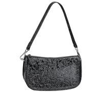 Karoukee Bolso Bandolera Vintage para Mujer con Estampado Floral en Relieve - Tamaño Pequeño (23x13x8 cm) - Bolso de Hombro Elegante en Cuero Vacuno, 2 Correas Extraíbles (Cuero y Tejido) - Negro