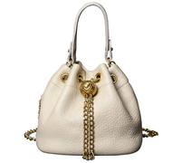 Karoukee Bolso Bucket Luxury de Cuero Genuino para Mujer, Bolso Bandolera Pequeño con Correa de Cadena Extraíble, Bolso de Mano Elegante para Teléfono, Cartera y Cosméticos - Crema