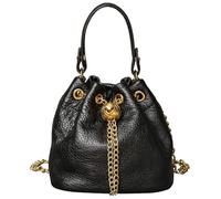 Karoukee Bolso Bucket Luxury de Cuero Genuino para Mujer, Bolso Bandolera Pequeño con Correa de Cadena Extraíble, Bolso de Mano Elegante para Teléfono, Cartera y Cosméticos - Negro