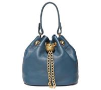 Karoukee Bolso Bucket Luxury de Cuero Genuino para Mujer, Bolso Bandolera Pequeño con Correa de Cadena Extraíble, Bolso de Mano Elegante para Teléfono, Cartera y Cosméticos - Azul